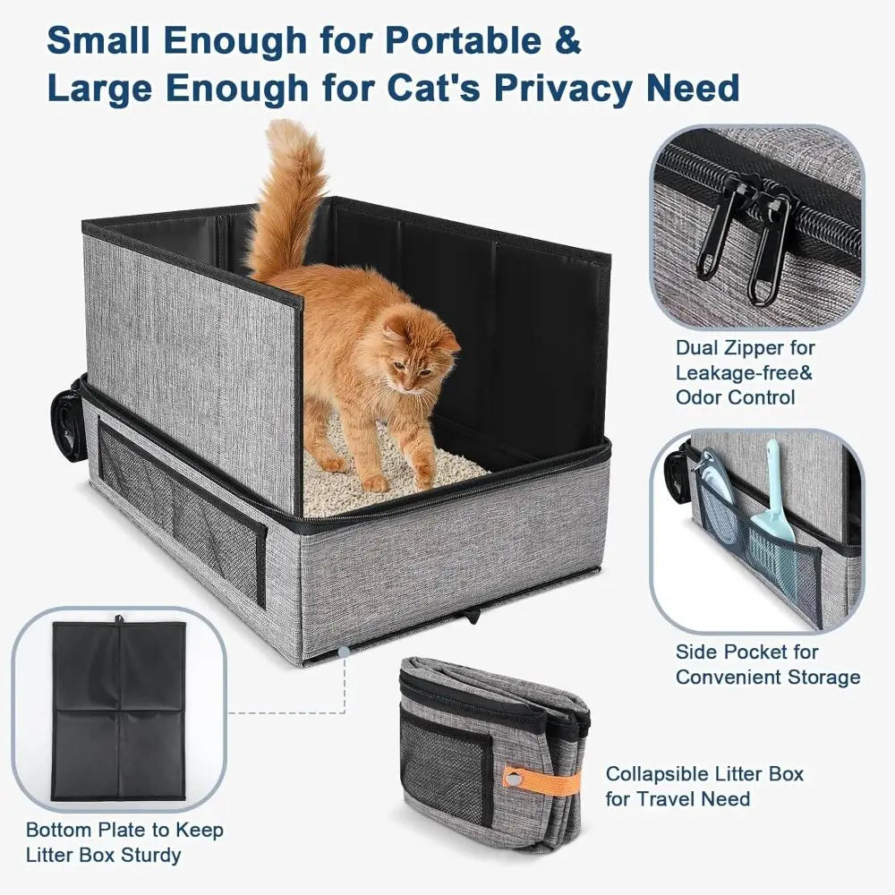 Portable Collapsible Cat Litter Box – Leak-Proof Travel Pan Travel Cat Litter Box Nixie