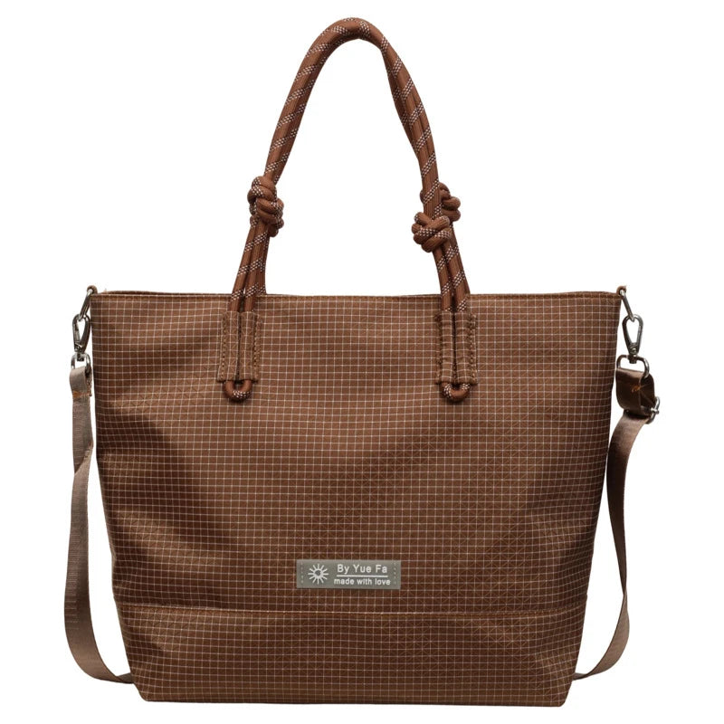 Japanese Plaid Nylon Tote Bag – Large Capacity Work & School Nylon Tote Bag Nixie