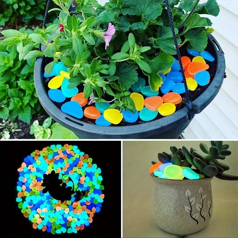 100pcs Glow in the Dark Pebbles for Garden & Flower Pot Decor Decorative Garden Pebbles Nixie