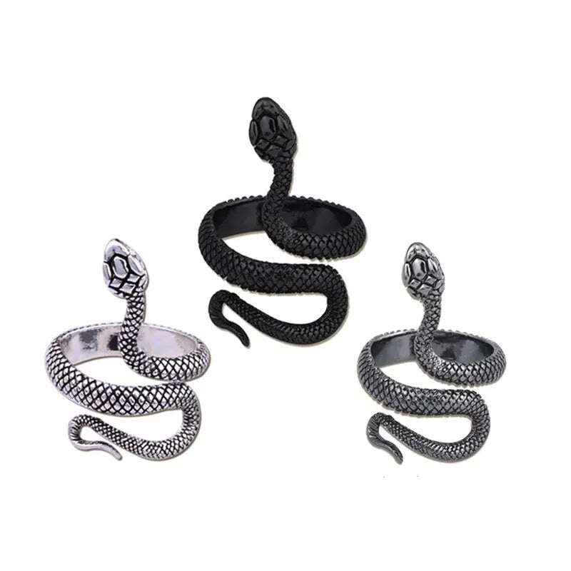3pc Hip Hop Snake Ring Set – Unisex Gun Black Zinc Alloy Fashion Ring Set Nixie