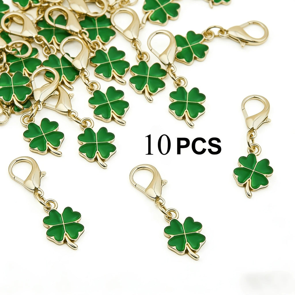 10Pcs Green Clover Keychain Set – Gift for Friends & Family