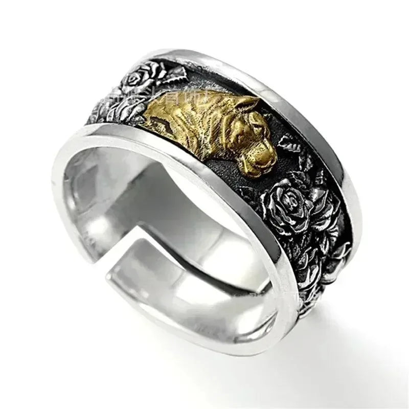 Tiger Head Zinc Alloy Punk Adjustable Ring – Silver Unisex Fashion Ring Nixie