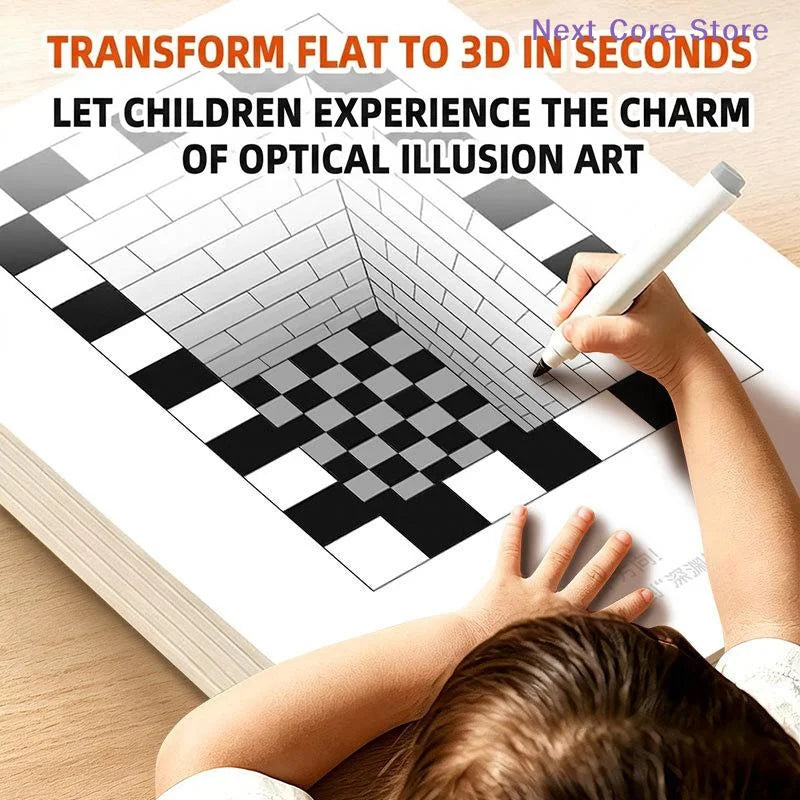 3D Stereo Drawing Books for Kids – Optical Illusion Sketchbook Set Kids Drawing Book Nixie