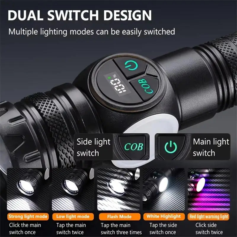 LED Zoomable Waterproof Flashlight – Dual Light Camping Torch