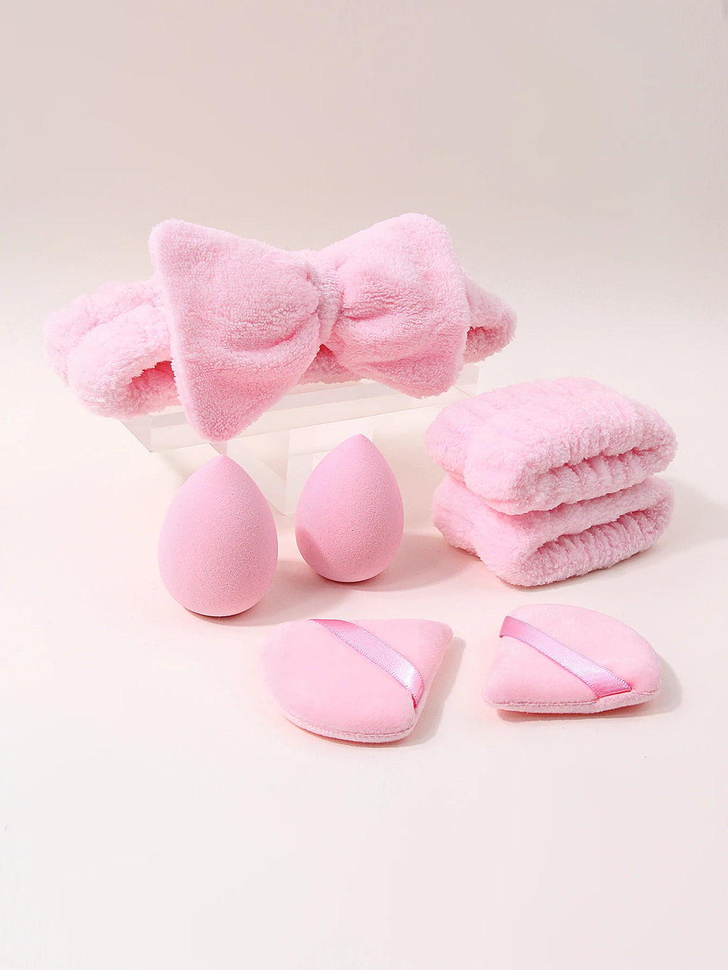 7-Piece Makeup Tool Set – Puffs, Spa Headband & Wristbands Makeup Tool Set Nixie Pink