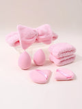 7-Piece Makeup Tool Set – Puffs, Spa Headband & Wristbands Makeup Tool Set Nixie Pink