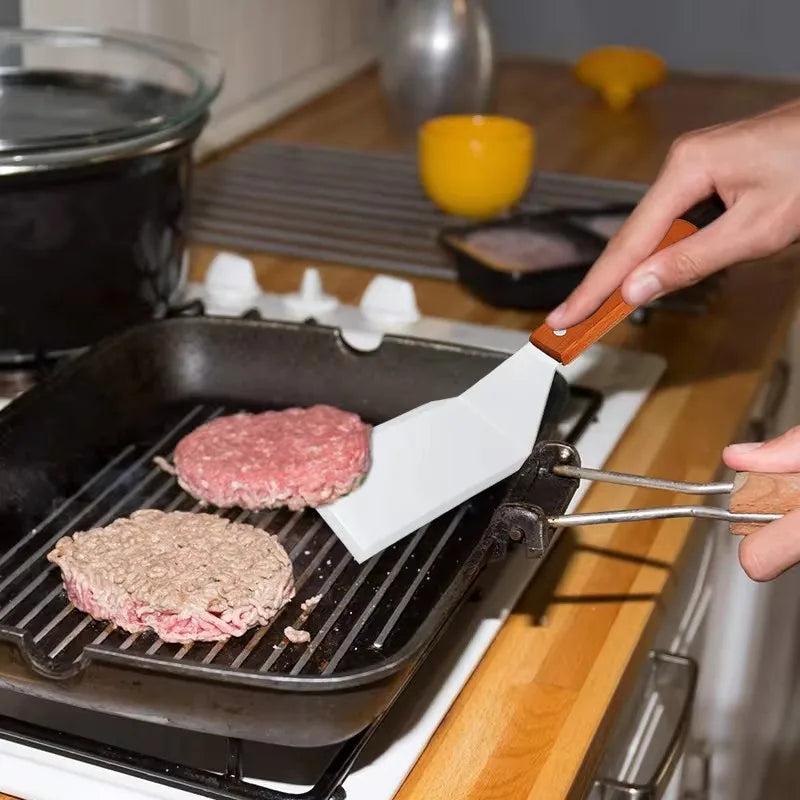 Stainless Steel Square Spatula Wood Handle BBQ Turner Scraper Cooking Spatula Nixie