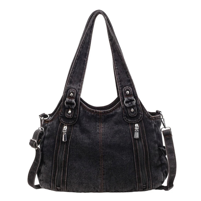 Nixie Vintage Denim Tote Bag – Large Shoulder Crossbody for Women Denim Tote Bag Nixie