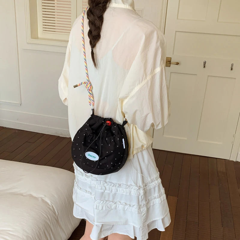 Japanese Drawstring Bucket Bag – Polka Dot Crossbody Purse Crossbody Bucket Bag Nixie
