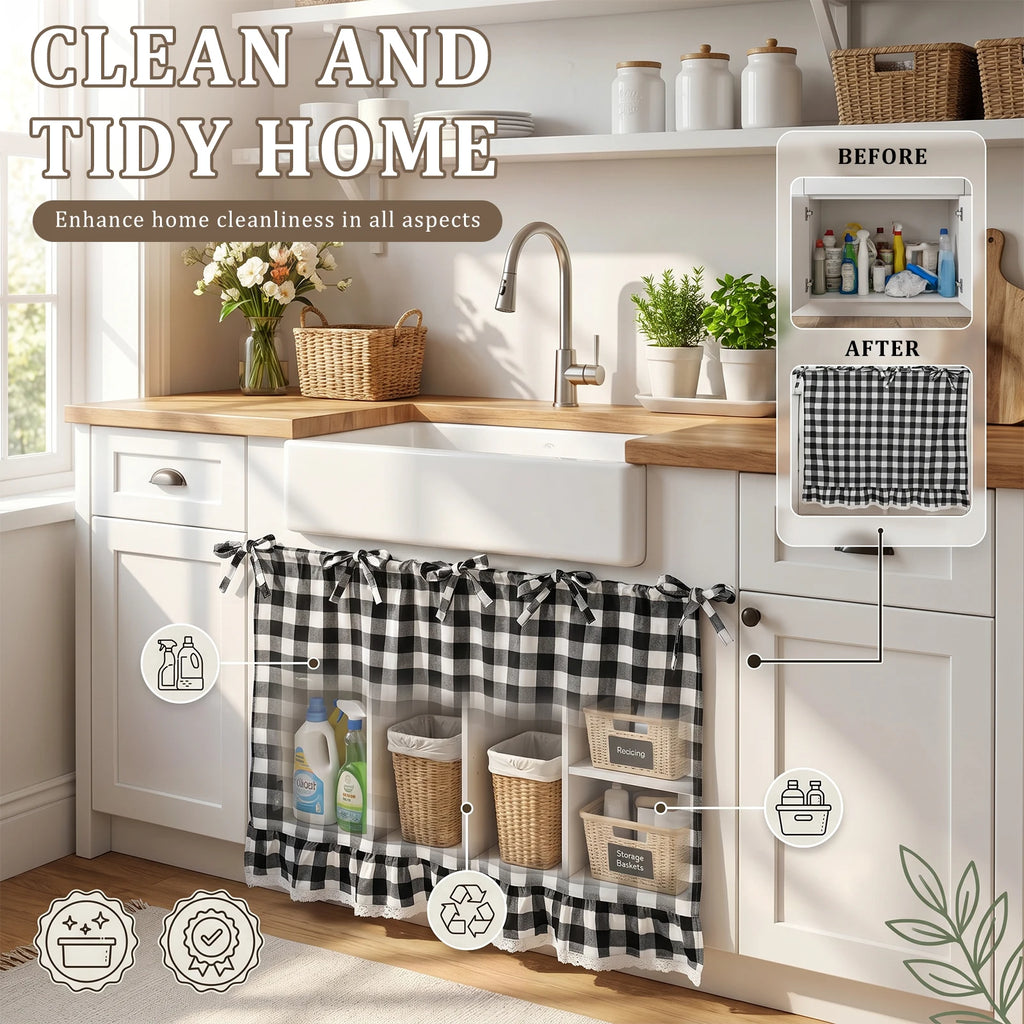 Checkered Farmhouse Oven Skirt Curtain | Kitchen Decor Kitchen Skirt Curtain Nixie