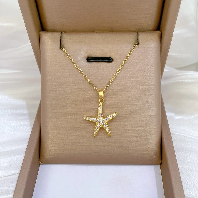 Sea Star Pendant Necklace – Gold Stainless Steel Choker Pendant Necklace Nixie