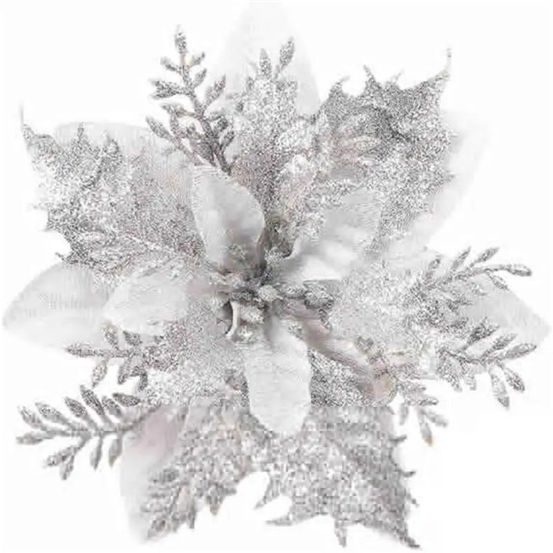 Artificial Red Gold Glitter Poinsettia Flowers – 10 Pcs Xmas Artificial Holiday Flowers Nixie