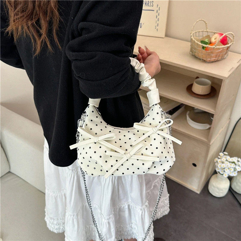 Korean Pleated Bow Polka Dot Shoulder Bag & Backpack Girls Shoulder Bag Backpack Nixie