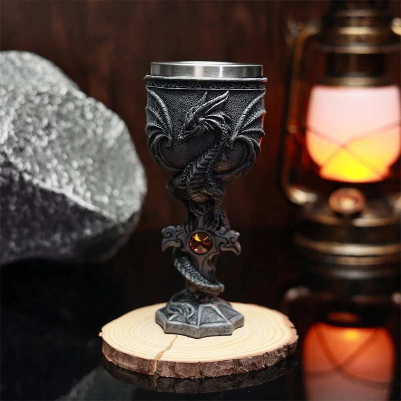 Medieval Dragon Goblet Resin & Stainless Steel Chalice Cup Medieval Dragon Goblet Nixie Gray 101-200ml