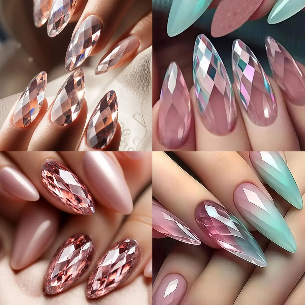 3D Diamond Almond Ballet Press On Nails – Long False Nails Set Press On Nails Nixie