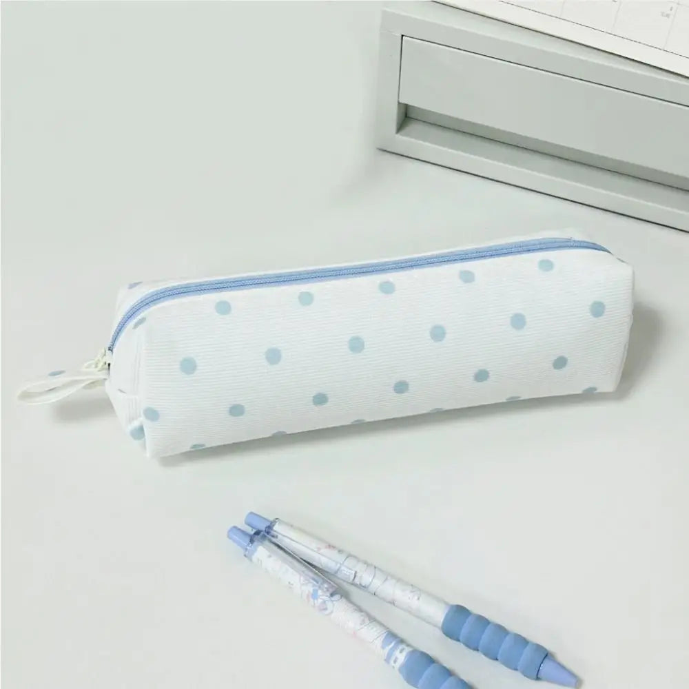 Cream Polka Dot Pencil Case – Large Capacity Stationery Pouch