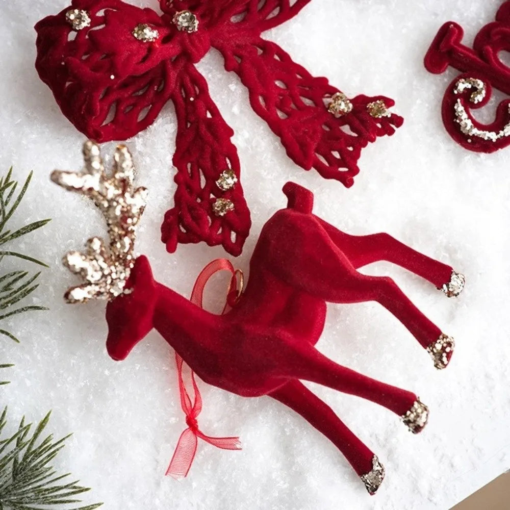 Velvet Elk Christmas Tree Ornament – Red Bow Pendant Decor Christmas Tree Ornament Nixie