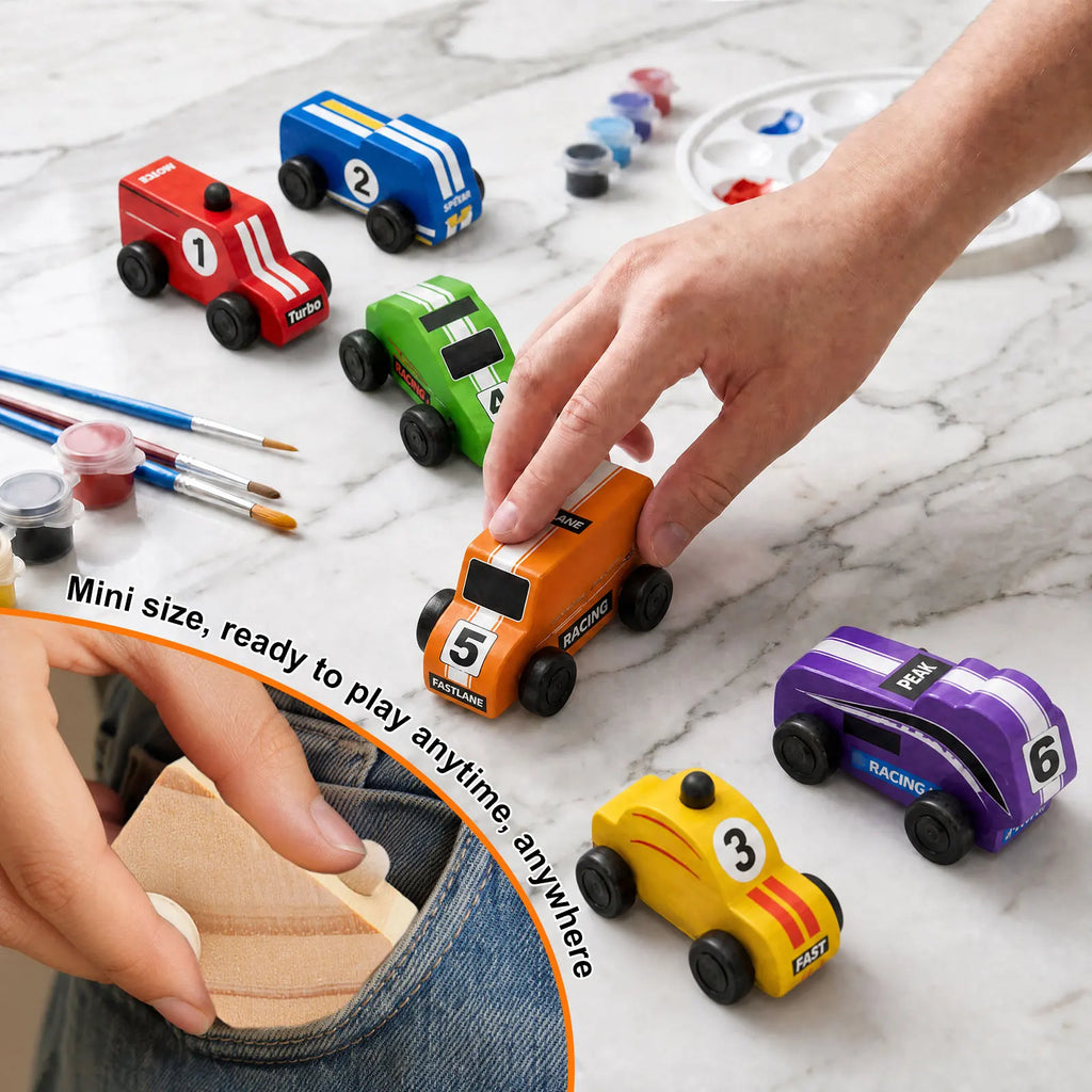 12/8Pcs Unfinished Wooden Paintable DIY Car Toys for Kids