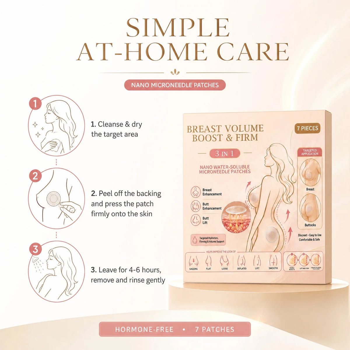 3-in-1 Bust & Hip Microneedle Patches – Hyaluronic Acid Collagen Body Microneedle Patches Nixie