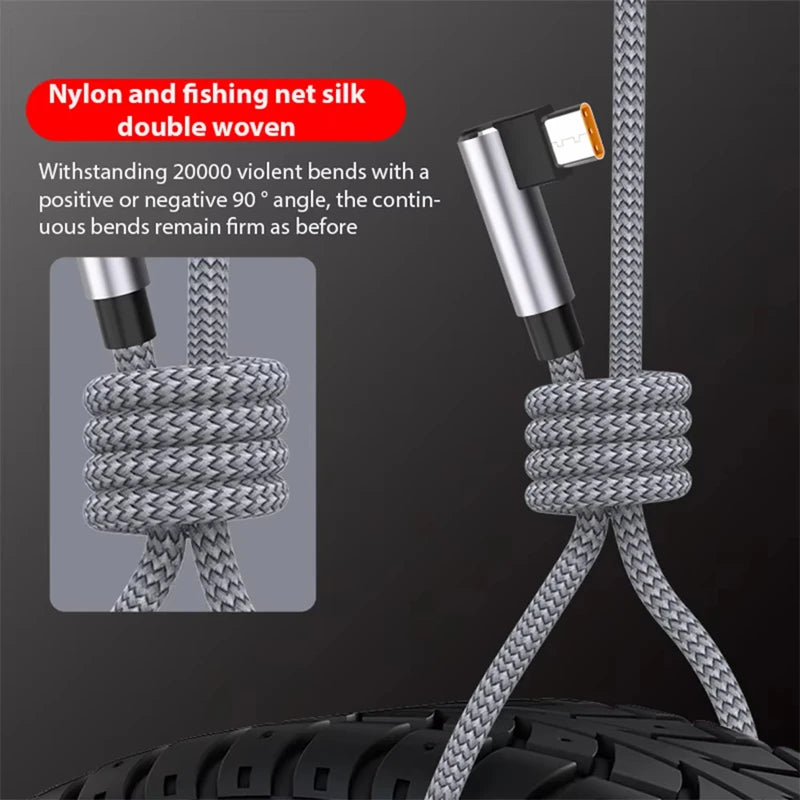 6A USB-C Right Angle Fast Charge Cable 3m 5m | Type-C Elbow USB-C Charging Cable Nixie