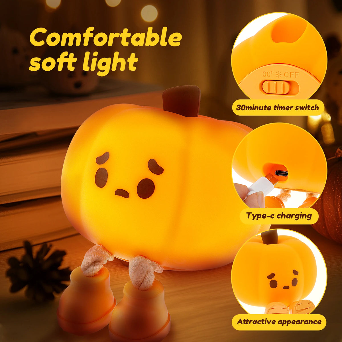 Pumpkin Silicone Night Light & Phone Stand – 3-in-1 LED Silicone Night Light Nixie