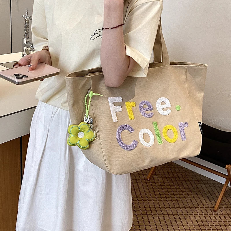Embroidered Canvas Tote Bag – Women's Crossbody Shoulder Bag Canvas Tote Bag Nixie