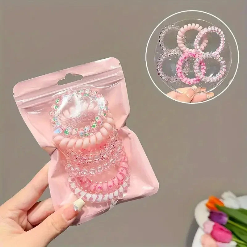6-Pack Spiral Elastic Hair Ties – Colorful Telephone Wire Bands Elastic Hair Ties Nixie Pink