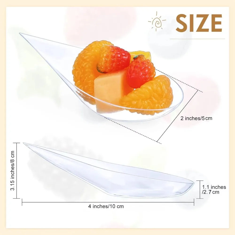 50Pcs Teardrop Mini Appetizer Plates – Reusable Dessert Tasting