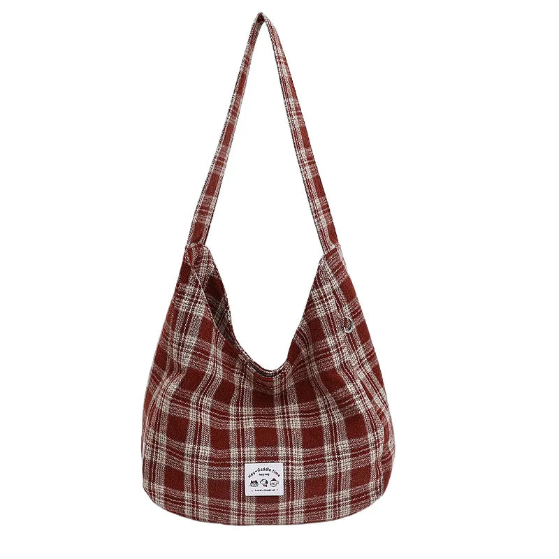 Women's Plaid Canvas Crossbody Bag – Large Capacity Tote Crossbody Tote Bag Nixie