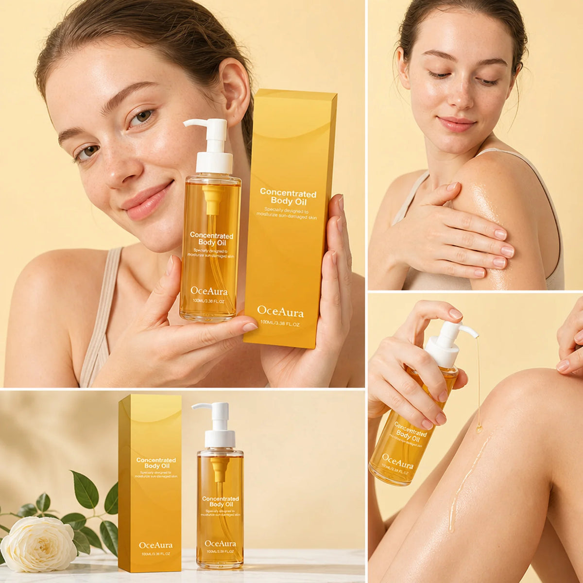 OceAura Golden Body Oil – Lightweight Hydrating Daily Glow Body Oil Nixie