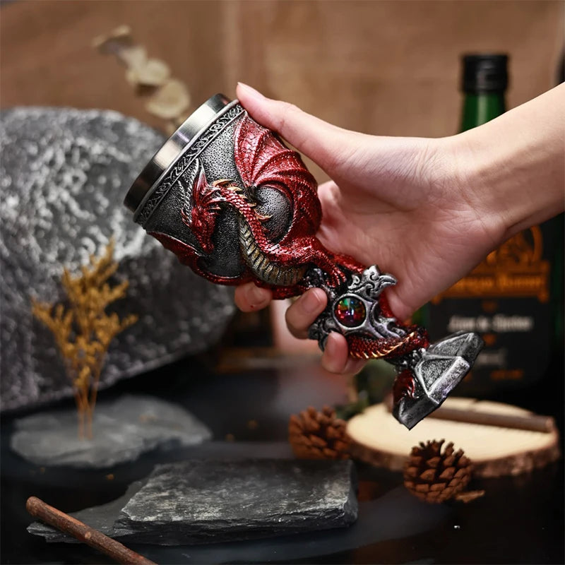Medieval Dragon Goblet Resin & Stainless Steel Chalice Cup Medieval Dragon Goblet Nixie