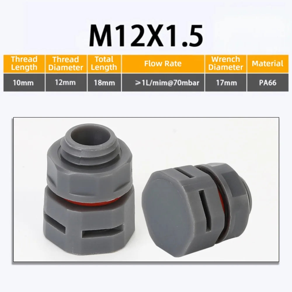 IP68 Breather Vent Plug M12x1.5 Nylon PA66 – 5 or 10 Pack Breather Vent Plug Nixie 5pcs Grey