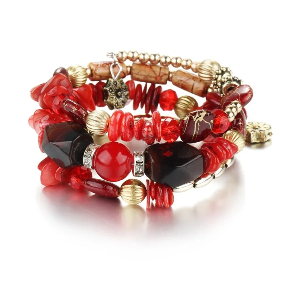 Resin Stone Multilayer Charm Bracelets – Handmade Beaded Bangles