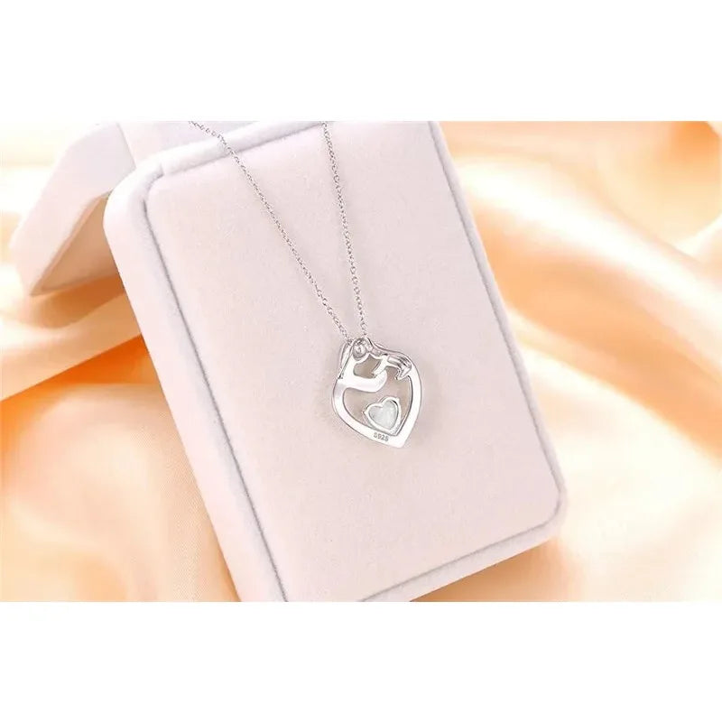 Mother Child Heart Necklace – Rhinestone Mood Tracker Charm
