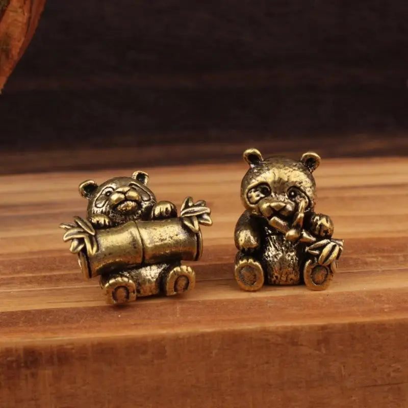 Brass Panda Statue Tea Pet & Desktop Figurine | 1 or 2 Pcs Brass Figurine Statue Nixie