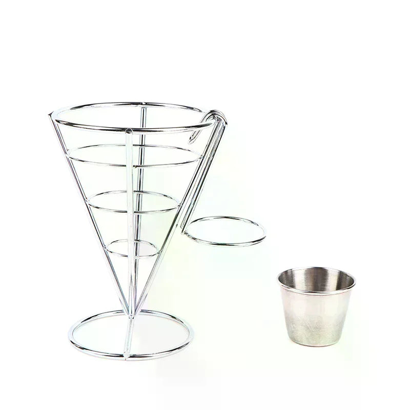 Stainless Steel French Fry Cone Basket Stand Holder Set Fry Basket Stand Nixie