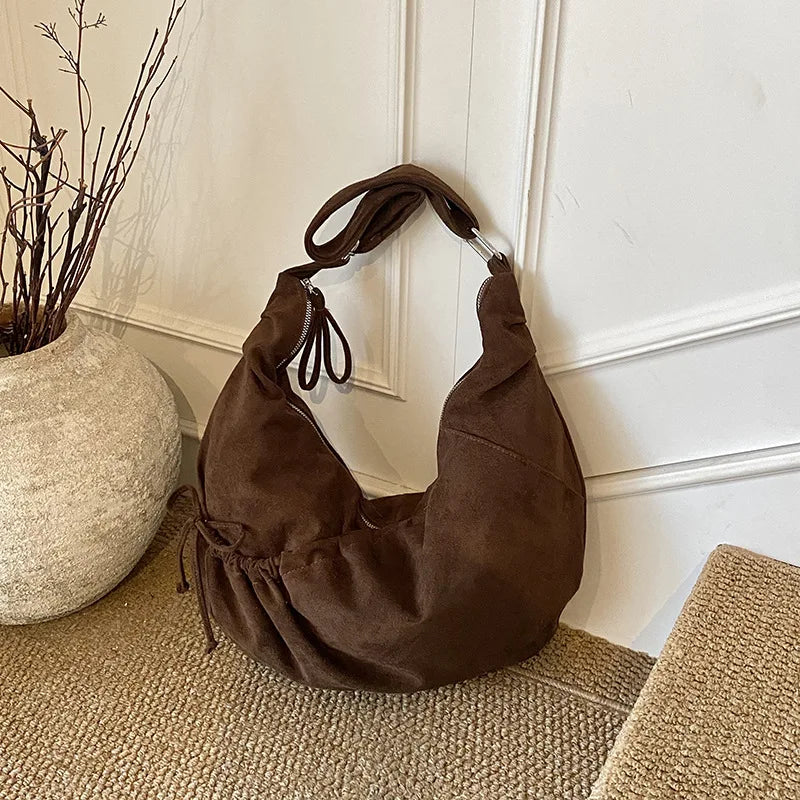 Vintage Suede Dumpling Bag – Large Shoulder & Crossbody Bag