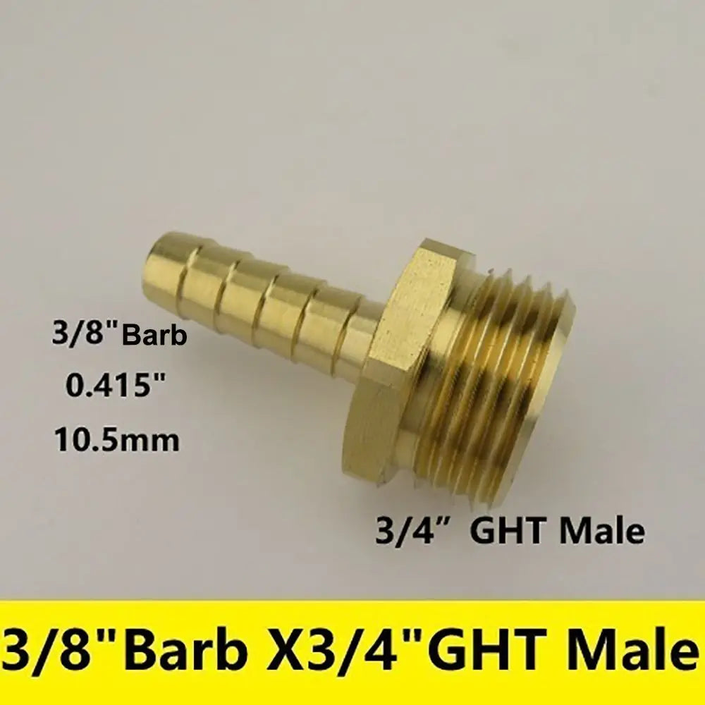 Brass Barb Fitting 3/8"–3/4" x 3/4" GHT Garden Hose Adapter Brass Hose Fitting Nixie