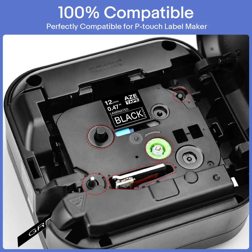 5-Pack 12mm White on Black Label Tape for Brother P-Touch TZe