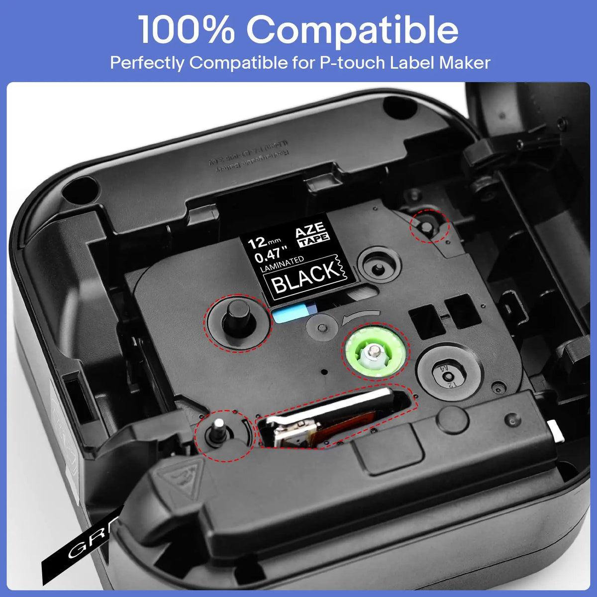 5-Pack 12mm White on Black Label Tape for Brother P-Touch TZe