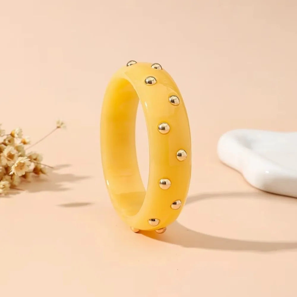 Punk Chunky Resin Bangle with Gold Bead Inlay | Wide Acrylic Resin Bangle Nixie