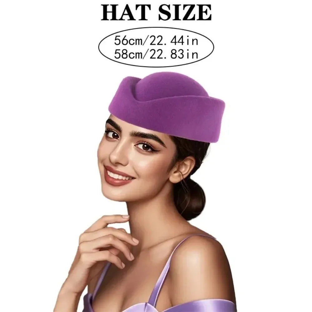British Retro Felt Beret Stewardess Hat for Women | Top Hat Felt Beret Hat Nixie