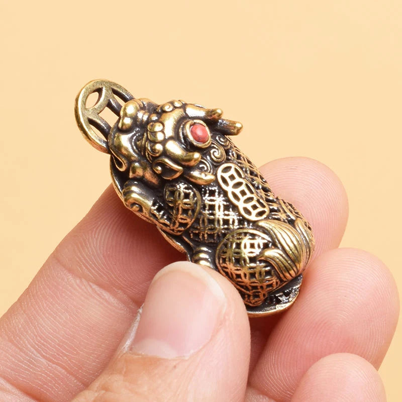Brass Pixiu Coin Charm Pendant – Chinese Miniature Figurine Miniature Brass Figurine Nixie