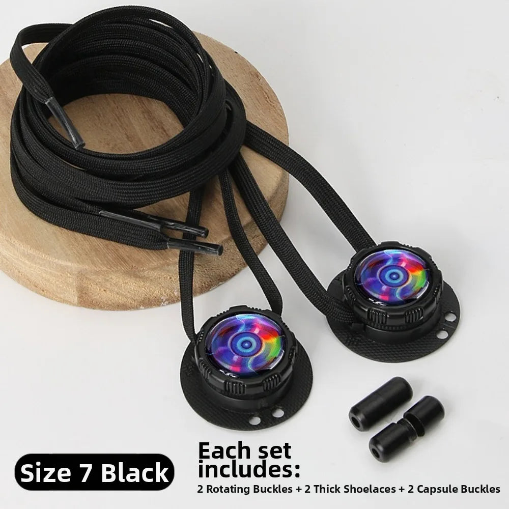 No-Tie Rotating Button Shoelaces | Wide Flat Quick-Adjust Laces