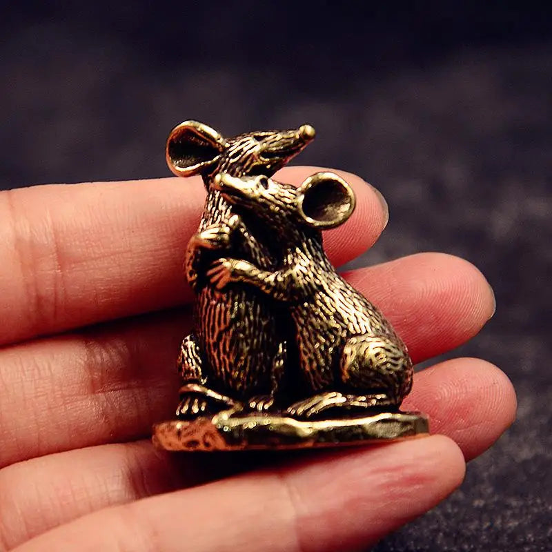 Antique Copper Rat Statue – Mouse Figurine Home Decor Ornament