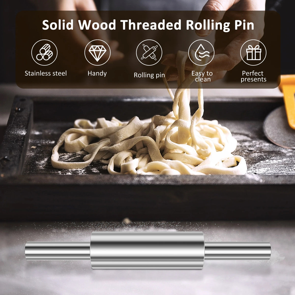 3-Piece Stainless Steel Rolling Pin Set – Nonstick & Ergonomic Baking Rolling Pin Nixie