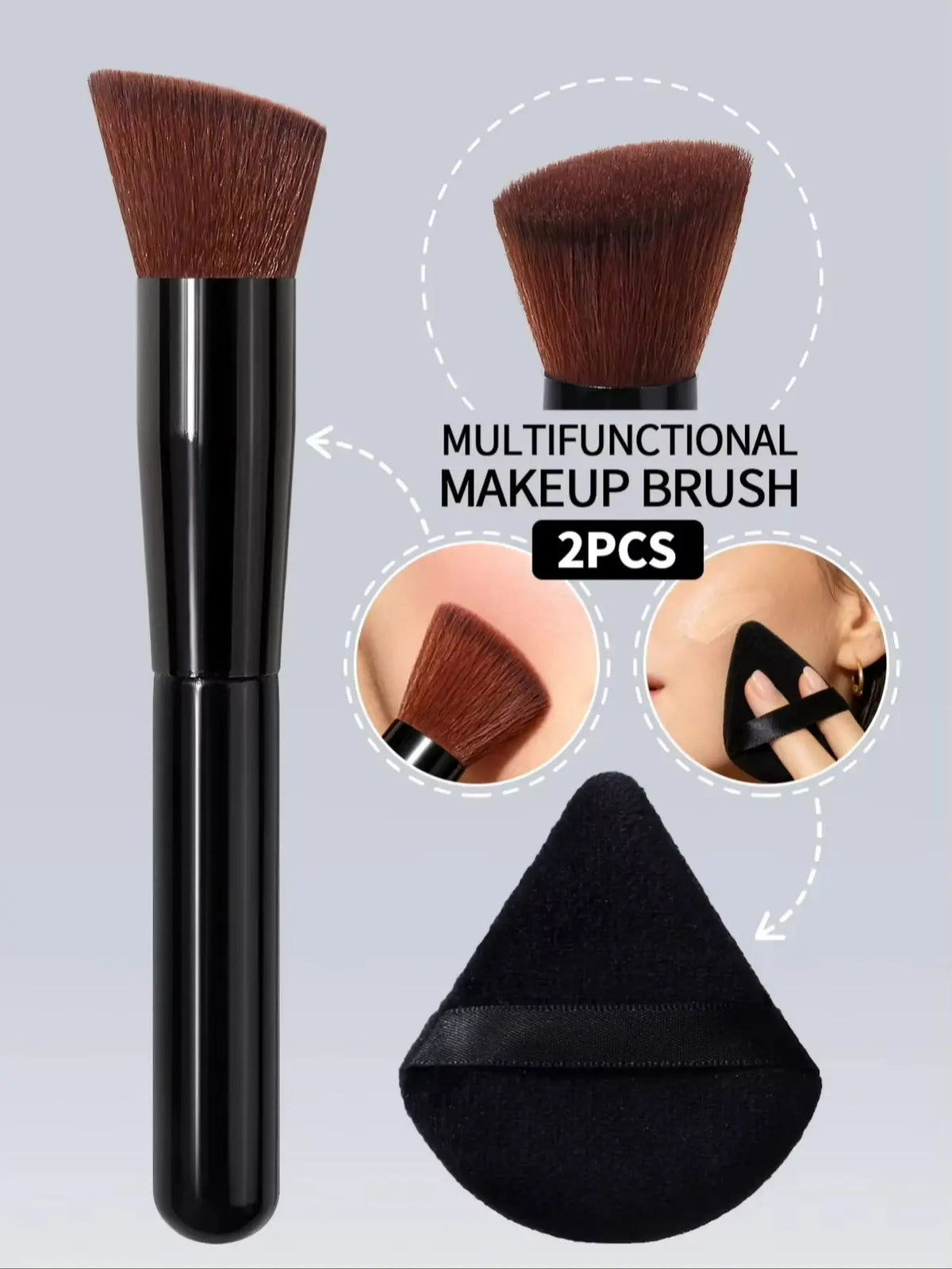 Nixie 2-Pc Angled Foundation Brush & Powder Puff Set