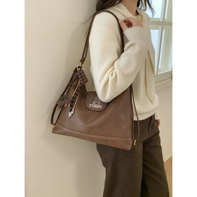 Retro Large Capacity PU Leather Tote Bag for Women Tote Shoulder Bag Nixie