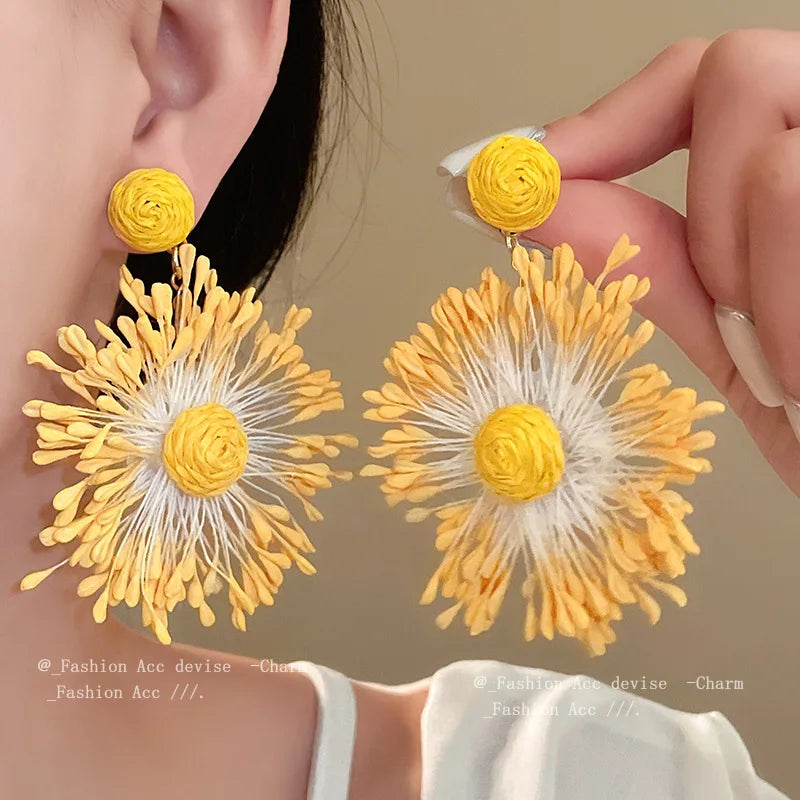 Handwoven Floral Raffia Drop Earrings for Women | Nixie Raffia Drop Earrings Nixie