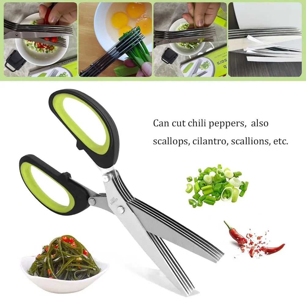 5-Blade Herb Scissors – Stainless Steel Multilayer Kitchen Cutter
